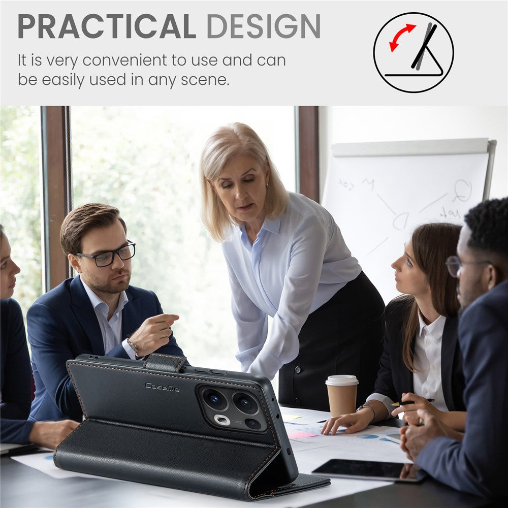 For Oppo Reno13 Pro 5G Case CASEME 023 Series RFID Blocking Leather Wallet Stand Phone Cover - Black