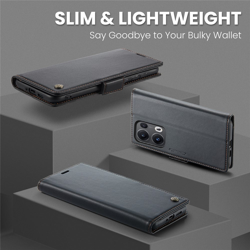 For Oppo Reno13 Pro 5G Case CASEME 023 Series RFID Blocking Leather Wallet Stand Phone Cover - Black