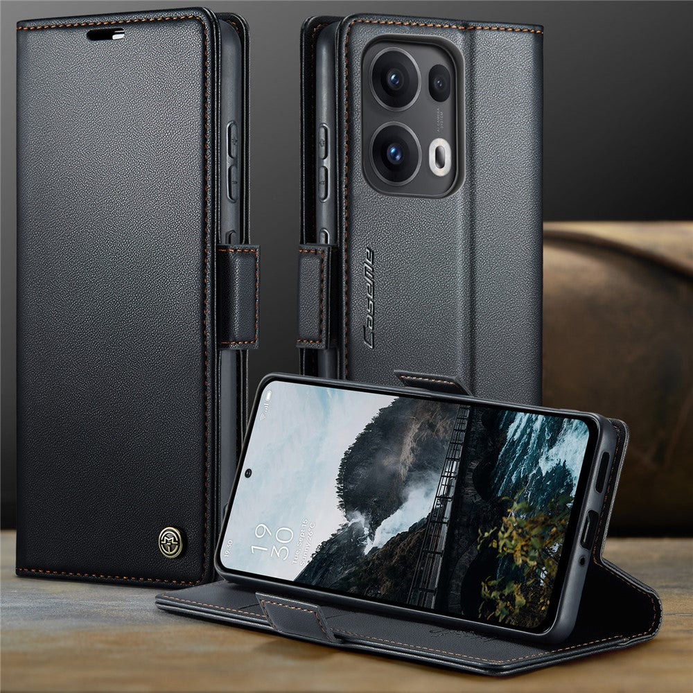 For Oppo Reno13 Pro 5G Case CASEME 023 Series RFID Blocking Leather Wallet Stand Phone Cover - Black