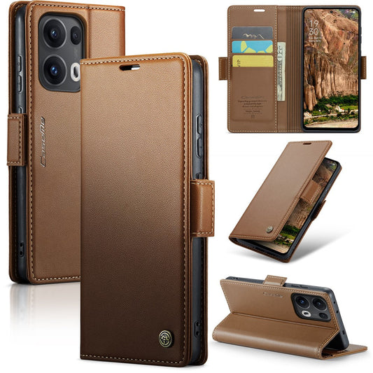 For Oppo Reno13 Pro 5G Case CASEME 023 Series RFID Blocking Leather Wallet Stand Phone Cover - Brown
