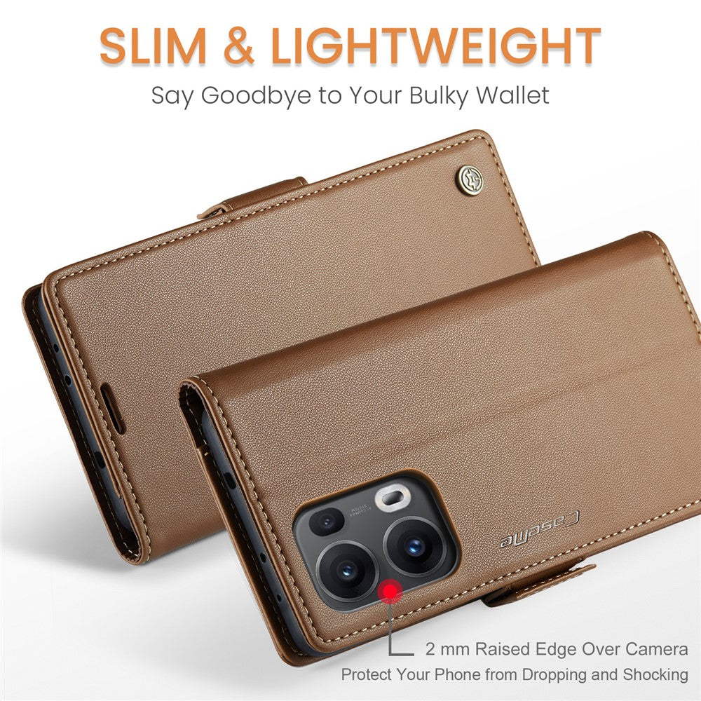 For Oppo Reno13 Pro 5G Case CASEME 023 Series RFID Blocking Leather Wallet Stand Phone Cover - Brown