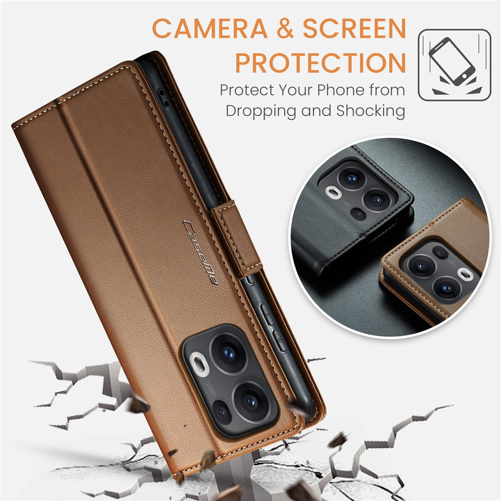 For Oppo Reno13 Pro 5G Case CASEME 023 Series RFID Blocking Leather Wallet Stand Phone Cover - Brown