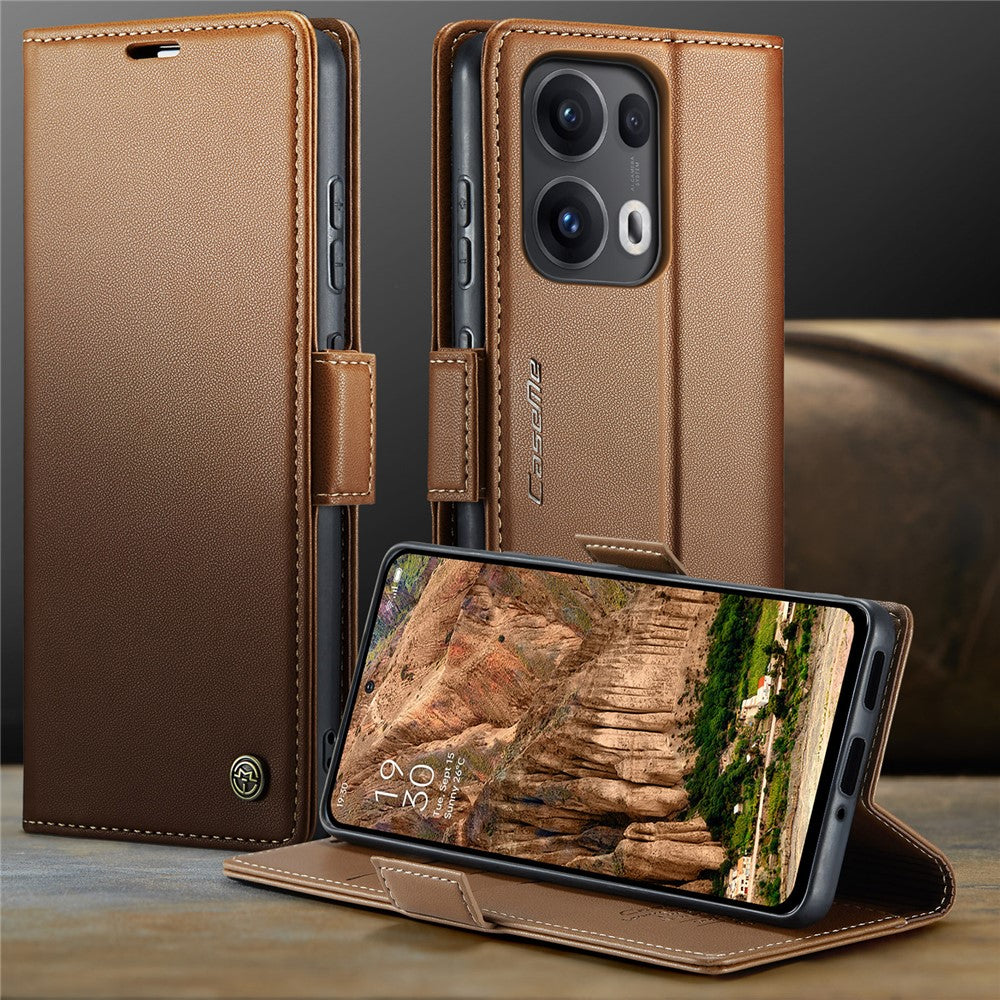 For Oppo Reno13 Pro 5G Case CASEME 023 Series RFID Blocking Leather Wallet Stand Phone Cover - Brown
