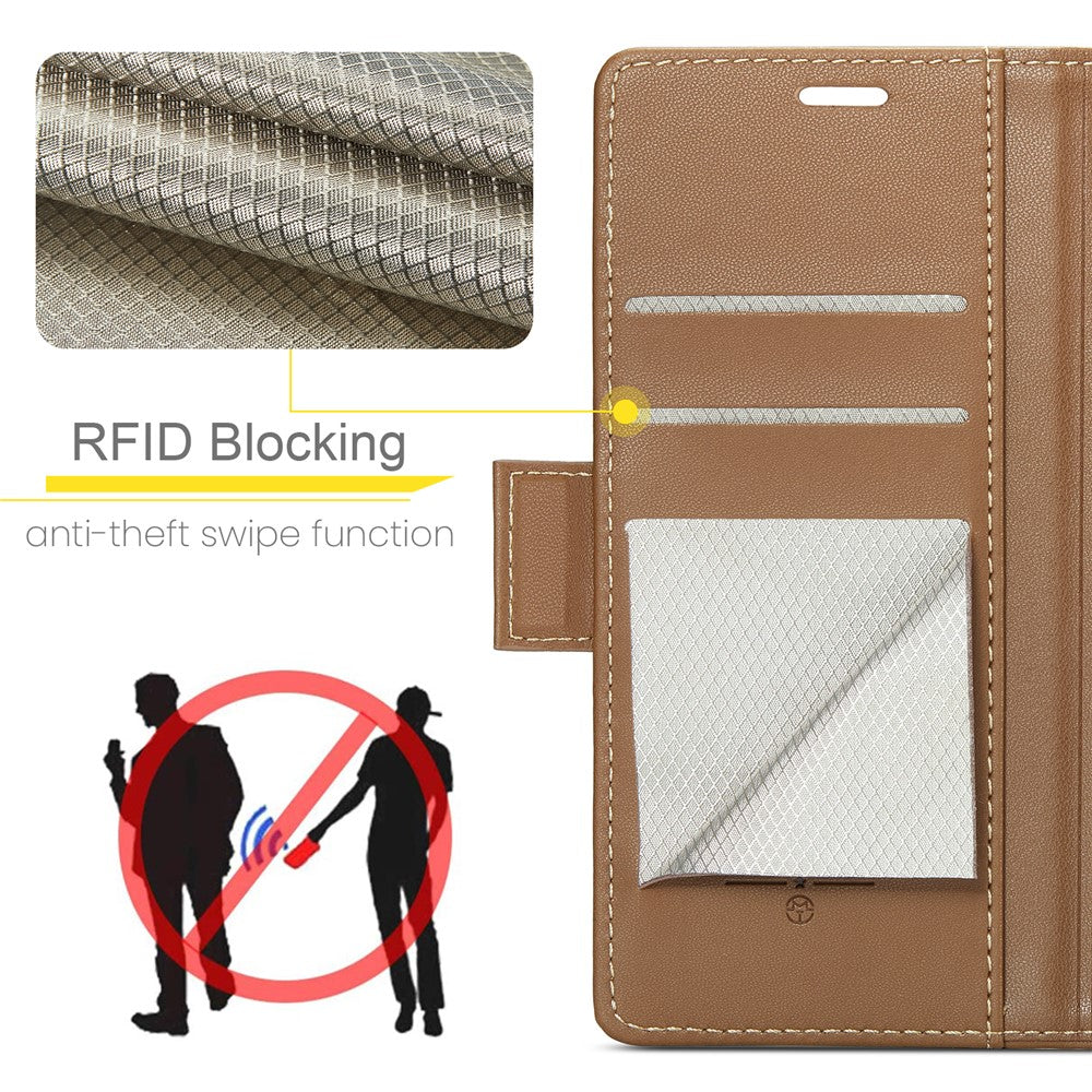 For Oppo Reno13 Pro 5G Case CASEME 023 Series RFID Blocking Leather Wallet Stand Phone Cover - Brown