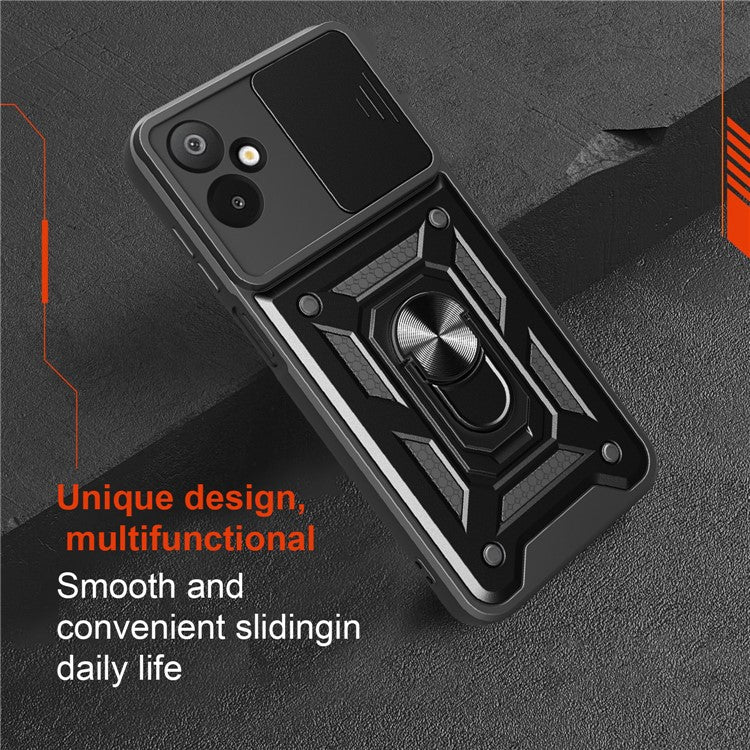 For Samsung Galaxy F06 5G  /  M06 5G Case with Slide Camera Lid PC + TPU Kickstand Phone Cover - Rose Gold