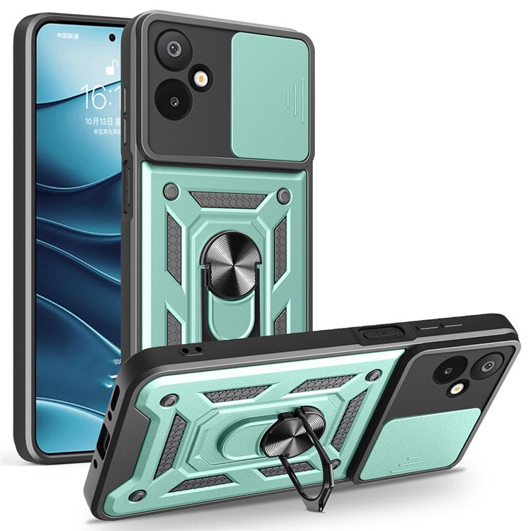 For Samsung Galaxy F06 5G  /  M06 5G Case with Slide Camera Lid PC + TPU Kickstand Phone Cover - Green