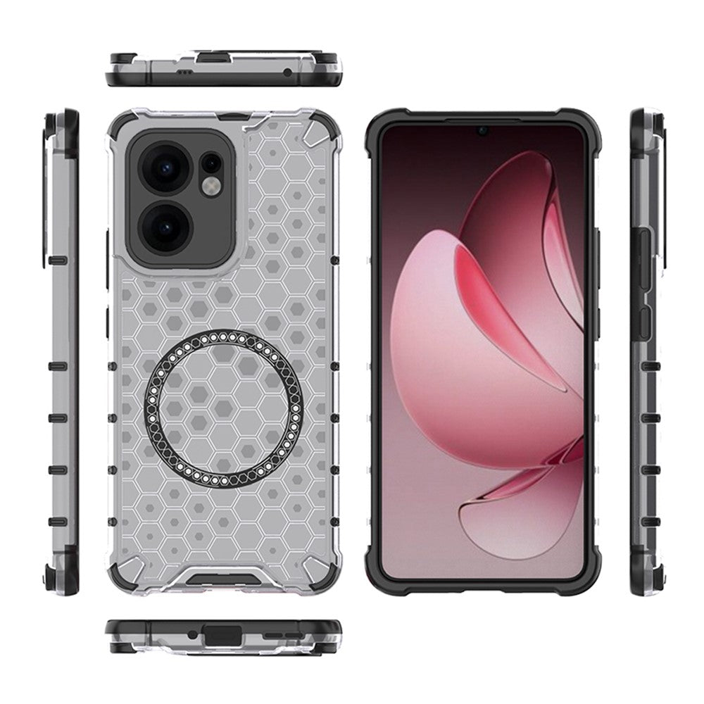 For Oppo Reno13 F 5G Case Compatible with MagSafe Honeycomb Design TPU + PC Phone Cover - Grey