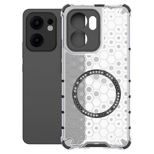 For Oppo Reno13 F 5G Case Compatible with MagSafe Honeycomb Design TPU + PC Phone Cover - Transparent
