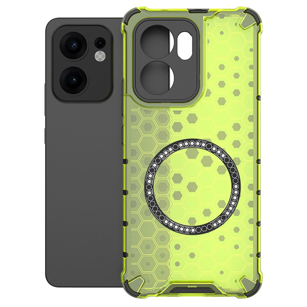 For Oppo Reno13 F 5G Case Compatible with MagSafe Honeycomb Design TPU + PC Phone Cover - Green