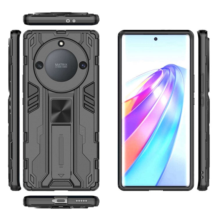 For Honor X40 5G Kickstand Protective Phone Case Drop-proof Hard PC Soft TPU Hybrid Cover - Black