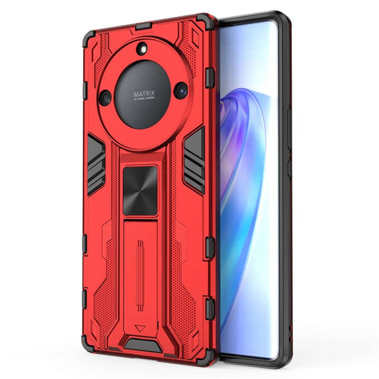For Honor X40 5G Kickstand Protective Phone Case Drop-proof Hard PC Soft TPU Hybrid Cover - Red