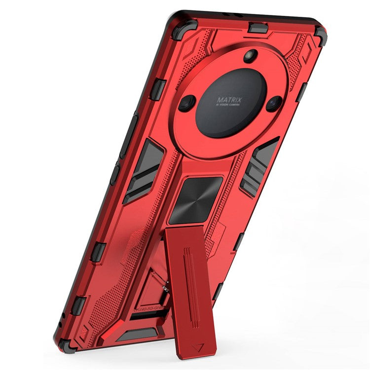 For Honor X40 5G Kickstand Protective Phone Case Drop-proof Hard PC Soft TPU Hybrid Cover - Red