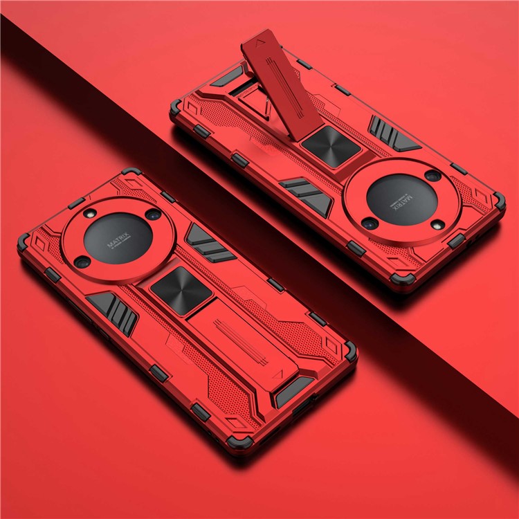 For Honor X40 5G Kickstand Protective Phone Case Drop-proof Hard PC Soft TPU Hybrid Cover - Red