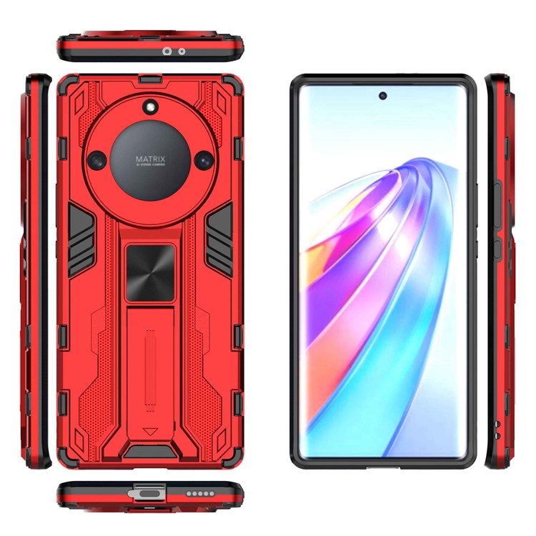 For Honor X40 5G Kickstand Protective Phone Case Drop-proof Hard PC Soft TPU Hybrid Cover - Red