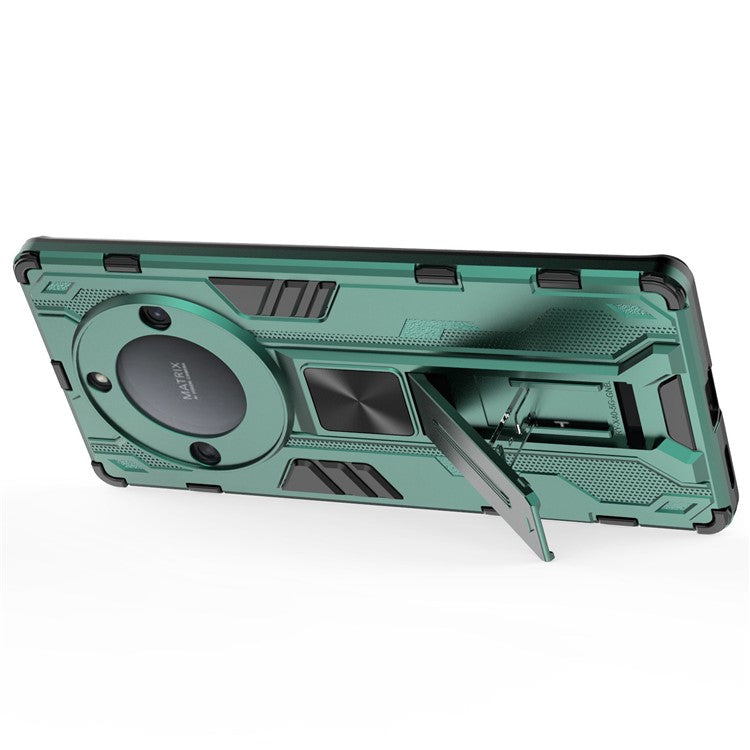 For Honor X40 5G Kickstand Protective Phone Case Drop-proof Hard PC Soft TPU Hybrid Cover - Green
