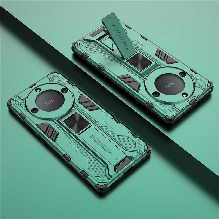 For Honor X40 5G Kickstand Protective Phone Case Drop-proof Hard PC Soft TPU Hybrid Cover - Green