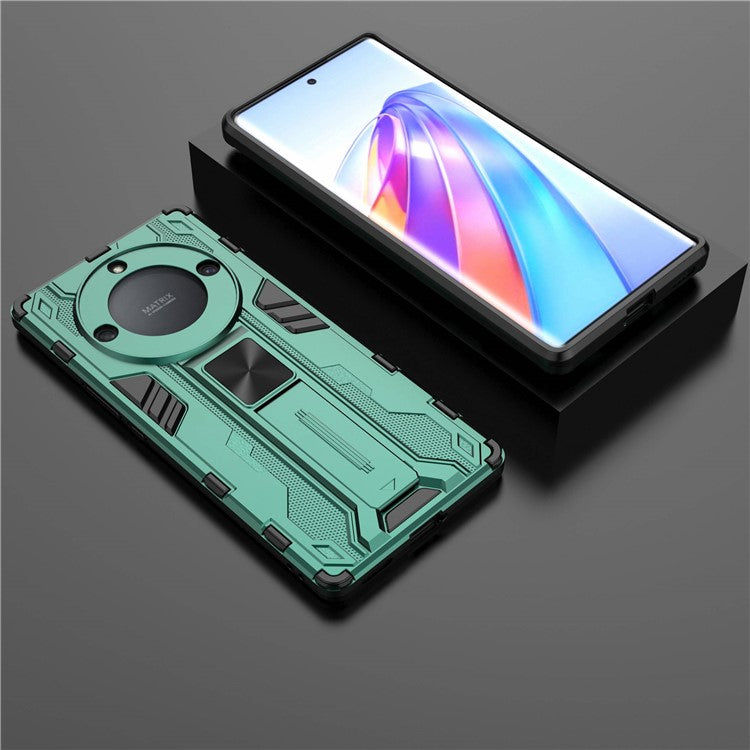 For Honor X40 5G Kickstand Protective Phone Case Drop-proof Hard PC Soft TPU Hybrid Cover - Green
