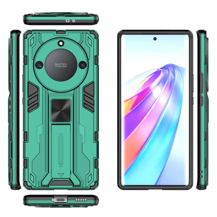 For Honor X40 5G Kickstand Protective Phone Case Drop-proof Hard PC Soft TPU Hybrid Cover - Green