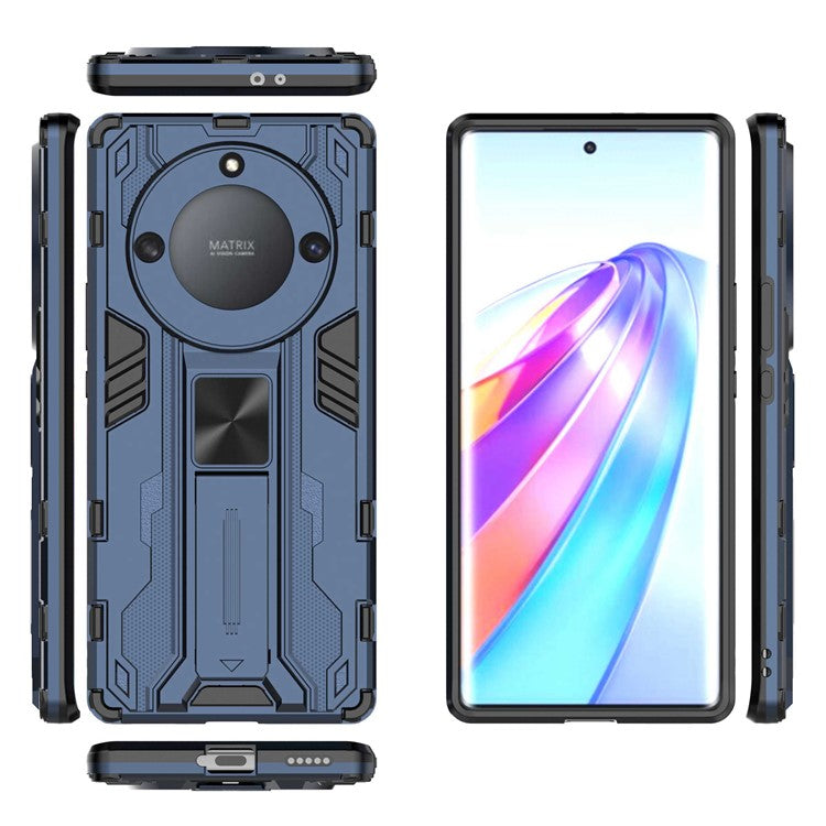 For Honor X40 5G Kickstand Protective Phone Case Drop-proof Hard PC Soft TPU Hybrid Cover - Blue