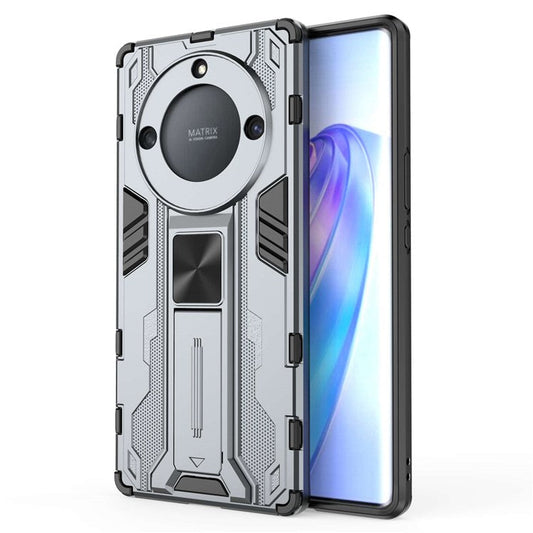 For Honor X40 5G Kickstand Protective Phone Case Drop-proof Hard PC Soft TPU Hybrid Cover - Grey