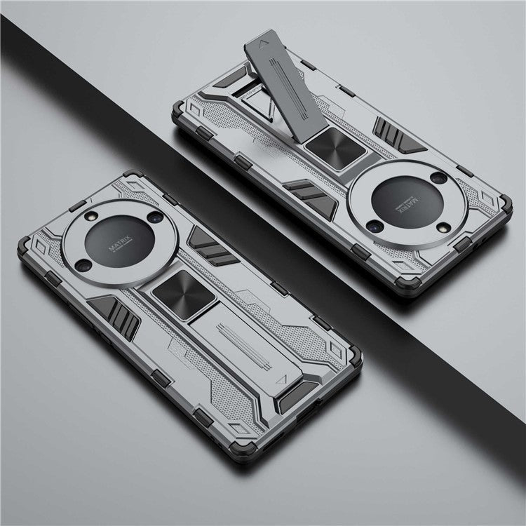 For Honor X40 5G Kickstand Protective Phone Case Drop-proof Hard PC Soft TPU Hybrid Cover - Grey