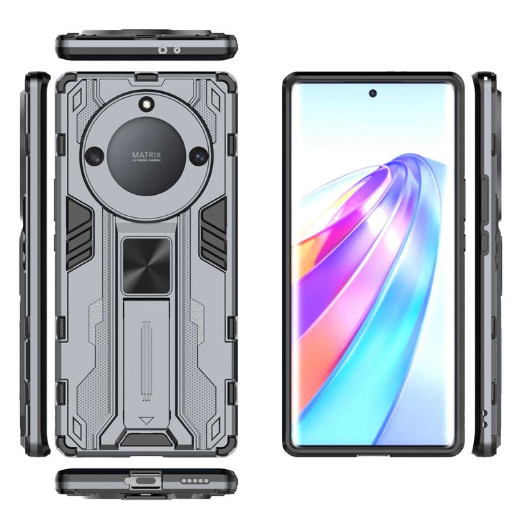 For Honor X40 5G Kickstand Protective Phone Case Drop-proof Hard PC Soft TPU Hybrid Cover - Grey
