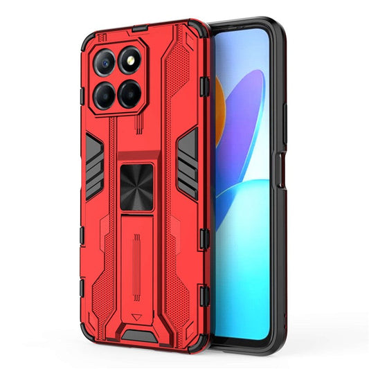 For Honor X8 5G Kickstand Phone Case Anti-drop Hard PC Soft TPU Shockproof Cover - Red