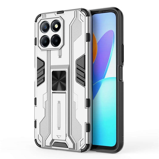 For Honor X8 5G Kickstand Phone Case Anti-drop Hard PC Soft TPU Shockproof Cover - Silver