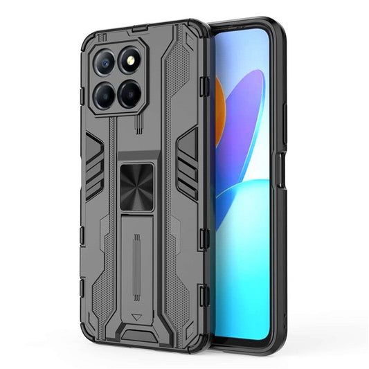 For Honor X8 5G Kickstand Phone Case Anti-drop Hard PC Soft TPU Shockproof Cover - Black