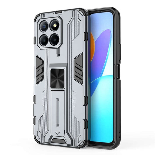 For Honor X8 5G Kickstand Phone Case Anti-drop Hard PC Soft TPU Shockproof Cover - Grey