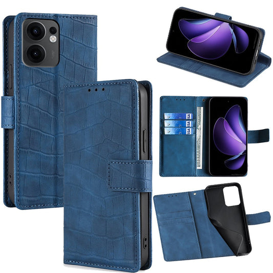 For Oppo Reno13 F 5G  /  4G Leather Case Wallet Stand Crocodile Texture Mobile Phone Cover - Blue