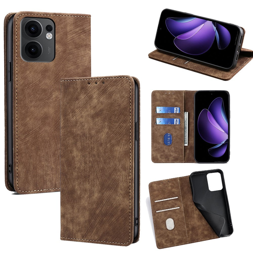 For Oppo Reno13 F 5G  /  4G Case RFID Blocking Wallet Leather Phone Cover - Brown