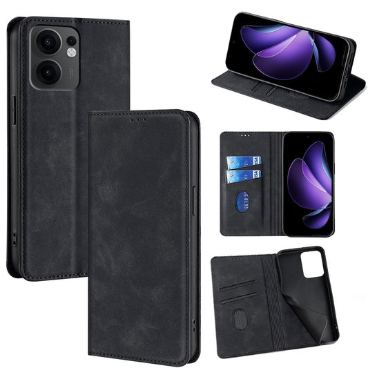 For Oppo Reno13 F 5G  /  4G Card Holder Case PU Leather Magnetic Closing Phone Cover - Black