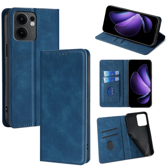 For Oppo Reno13 F 5G  /  4G Card Holder Case PU Leather Magnetic Closing Phone Cover - Blue