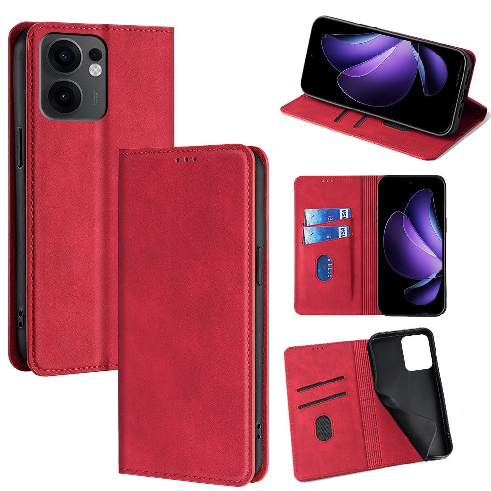 For Oppo Reno13 F 5G  /  4G Card Holder Case PU Leather Magnetic Closing Phone Cover - Red