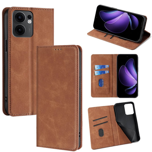 For Oppo Reno13 F 5G  /  4G Card Holder Case PU Leather Magnetic Closing Phone Cover - Light Brown