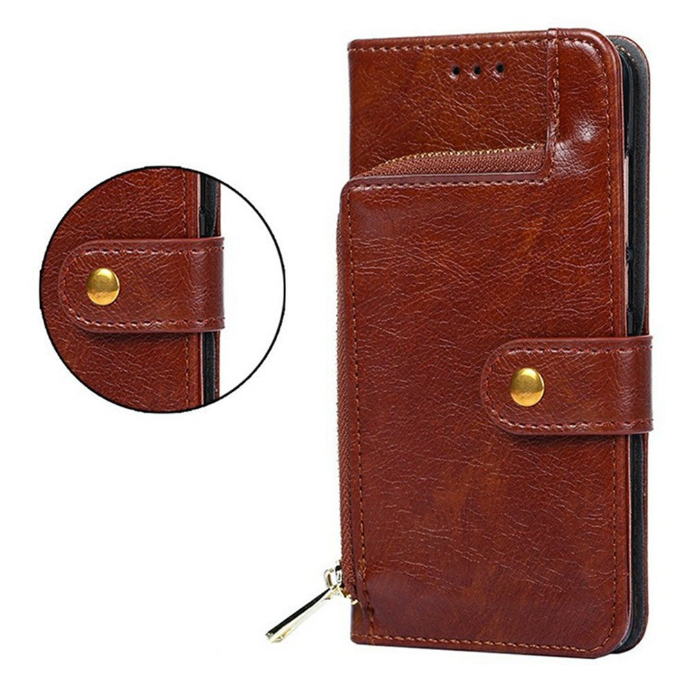 For Oppo Reno13 F 5G  /  4G Case Zipper Pocket PU Leather Wallet Flip Phone Cover - Brown