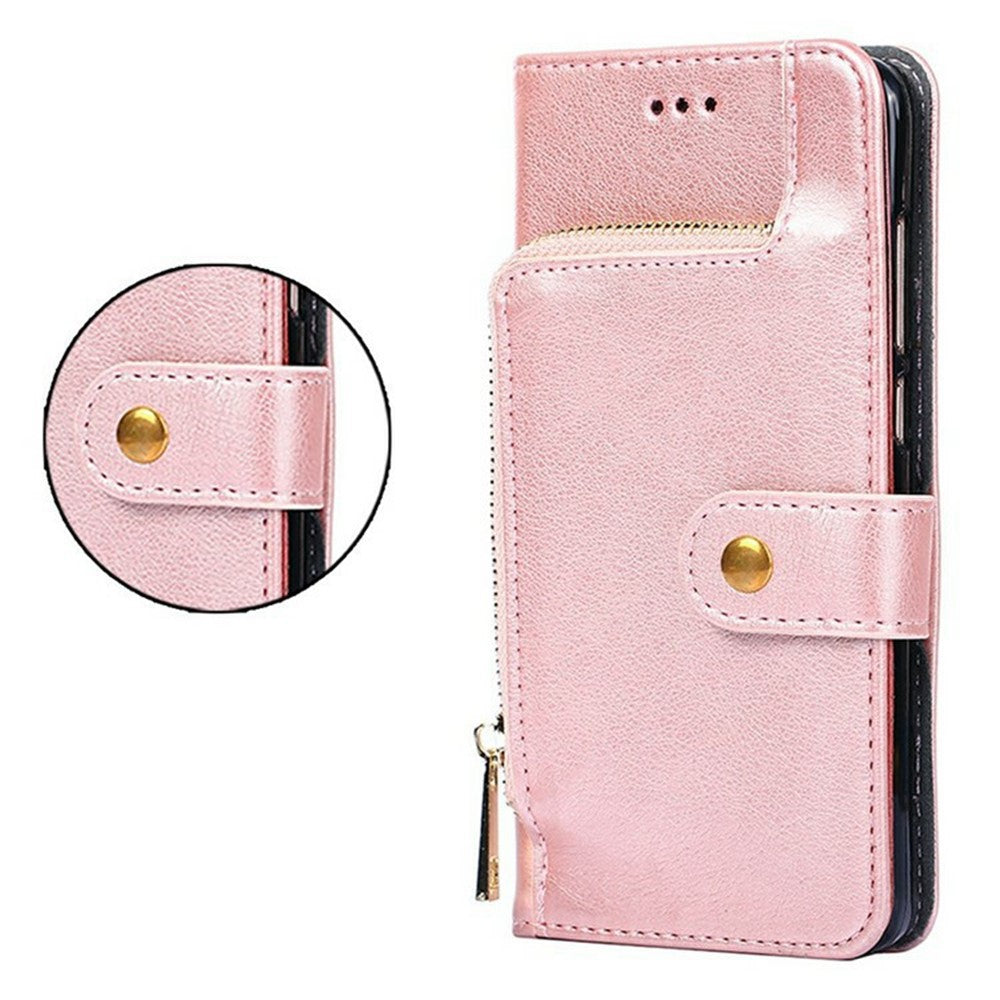 For Oppo Reno13 F 5G  /  4G Case Zipper Pocket PU Leather Wallet Flip Phone Cover - Rose Gold