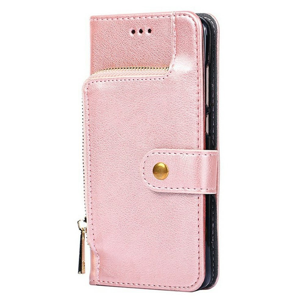 For Oppo Reno13 F 5G  /  4G Case Zipper Pocket PU Leather Wallet Flip Phone Cover - Rose Gold