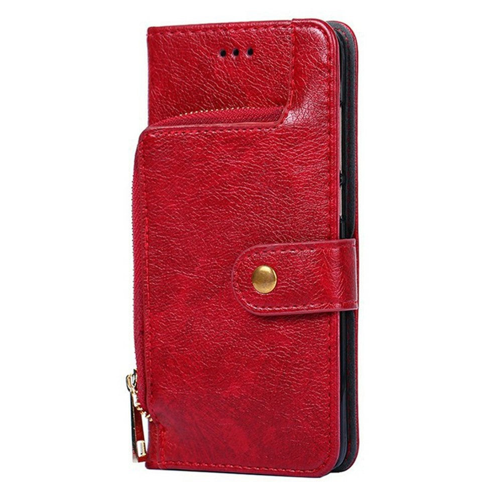 For Oppo Reno13 F 5G  /  4G Case Zipper Pocket PU Leather Wallet Flip Phone Cover - Red