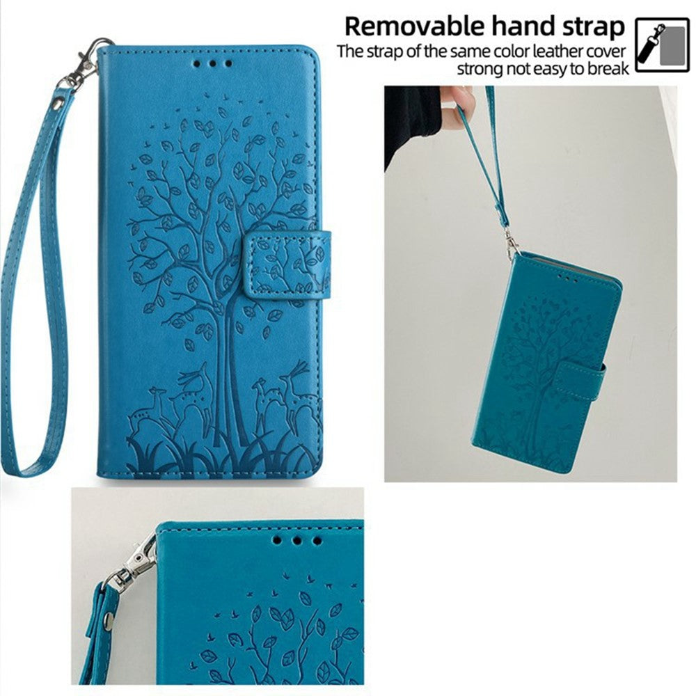 For Oppo Reno13 F 5G / 4G Case PU Leather Wallet Phone Cover Tree Deer Imprinted - Blue