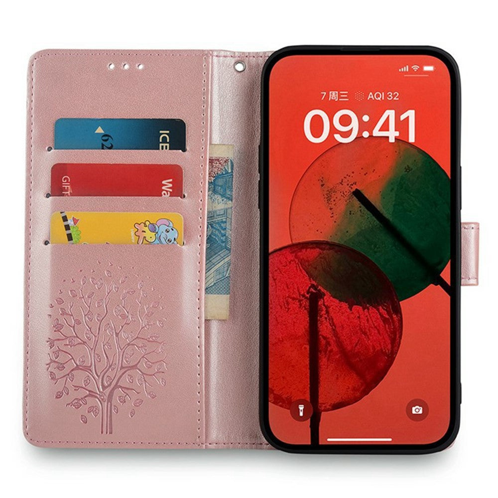 For Oppo Reno13 F 5G / 4G Case PU Leather Wallet Phone Cover Tree Deer Imprinted - Rose Gold