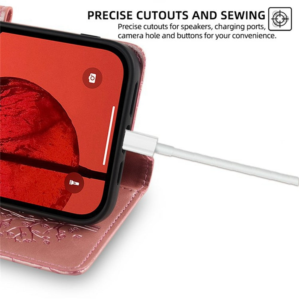 For Oppo Reno13 F 5G / 4G Case PU Leather Wallet Phone Cover Tree Deer Imprinted - Rose Gold