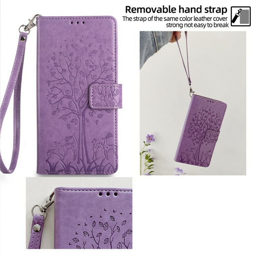 For Oppo Reno13 F 5G / 4G Case PU Leather Wallet Phone Cover Tree Deer Imprinted - Purple