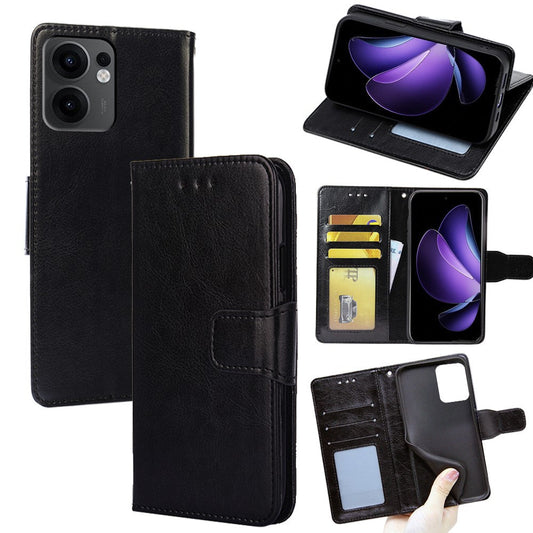 For Oppo Reno13 F 5G  /  4G Case Wallet PU Leather + TPU Folding Stand Phone Cover - Black