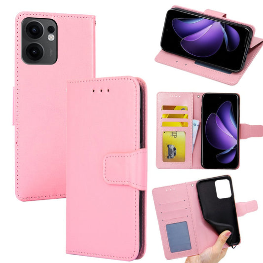 For Oppo Reno13 F 5G  /  4G Case Wallet PU Leather + TPU Folding Stand Phone Cover - Pink