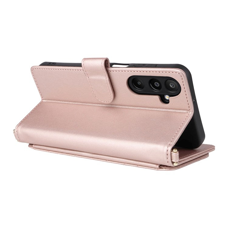 For Samsung Galaxy M16 5G  /  F16 5G Wallet Case with Shoulder / Wrist Strap Leather Phone Cover Stand - Pink