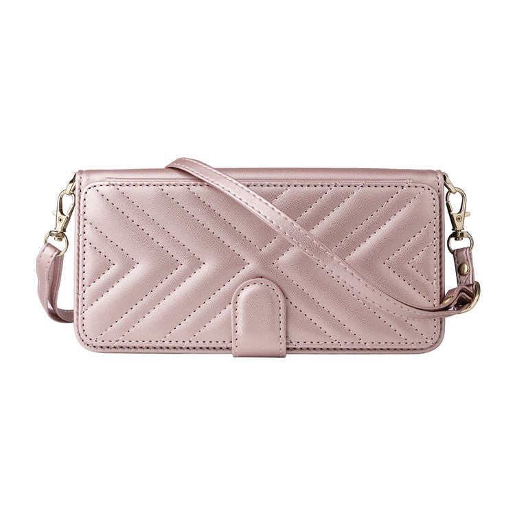 For Samsung Galaxy M16 5G  /  F16 5G Wallet Case with Shoulder / Wrist Strap Leather Phone Cover Stand - Pink