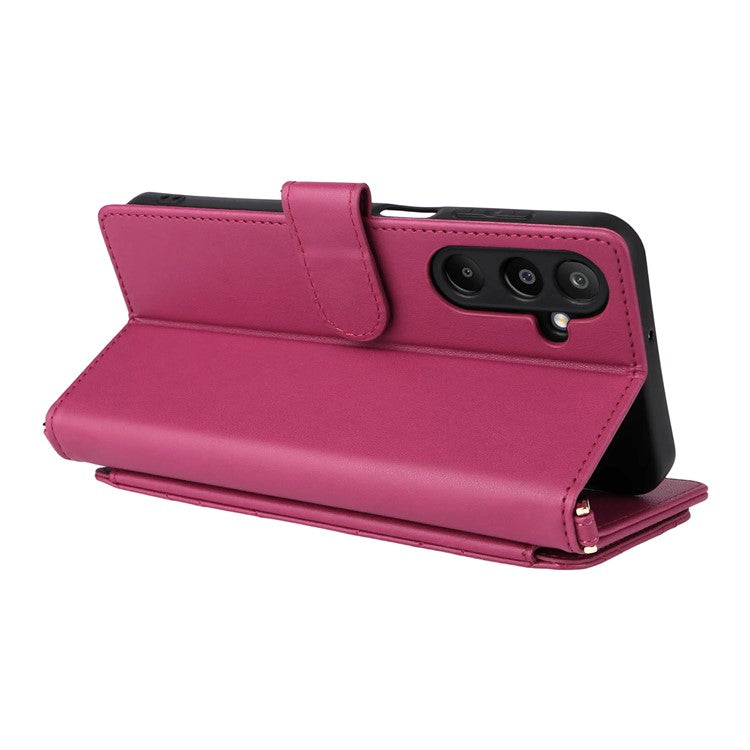 For Samsung Galaxy M16 5G  /  F16 5G Wallet Case with Shoulder / Wrist Strap Leather Phone Cover Stand - Rose