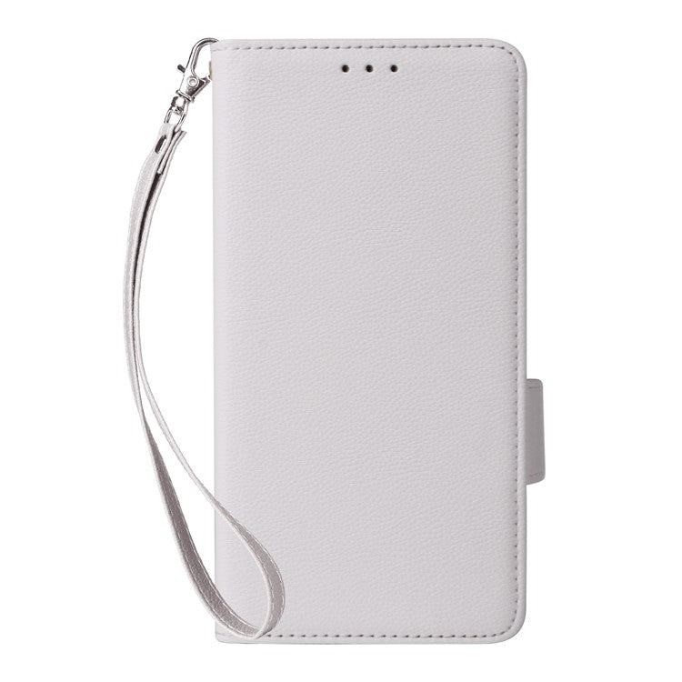 For Samsung Galaxy M16 5G  /  F16 5G Case with Wrist Strap Litchi Texture PU Leather Wallet Phone Cover - White